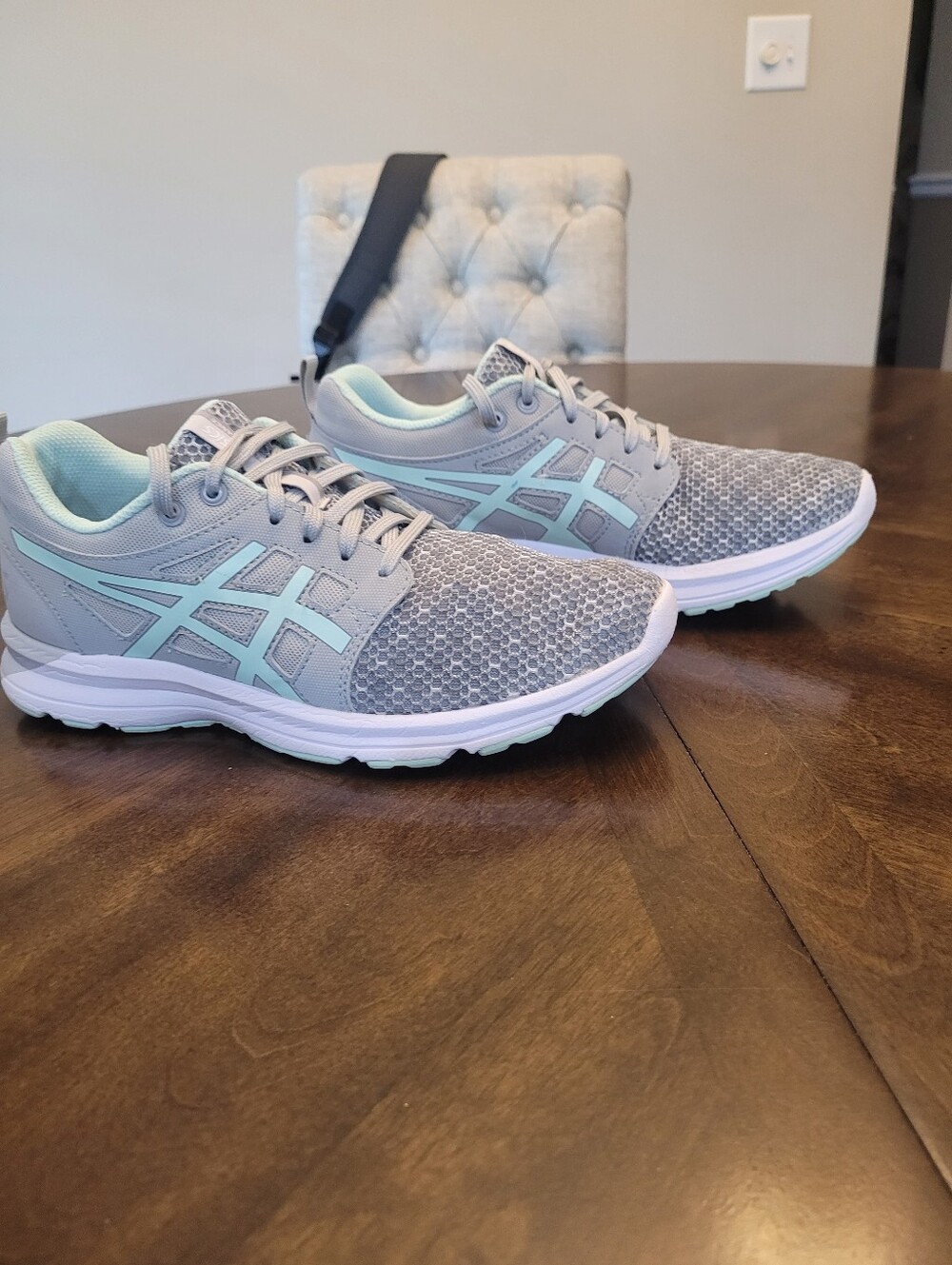 Asics Women's Light Gray Sneakers with Mint Accents